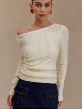 Meshki Off-the-Shoulder Cable Knit Sweater - Ivory